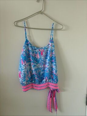 Lilly Pulitzer Blue & Pink Sailboat Print Tie-Hem Cami Top